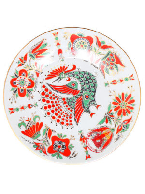 Тарелка декоративная форма Эллипс рисунок Красная птица Императорский фарфоровый завод