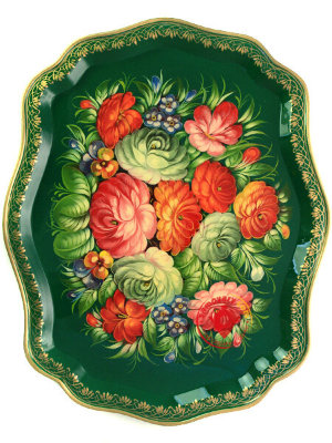 Жостовcкий поднос "Цветы на зеленом", фигурный, арт. 8183