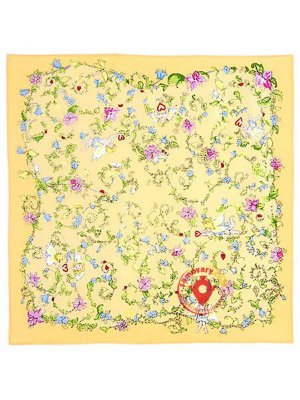 Павлопосадский шелковый платок (крепдешин) «Купидоны», 52×52 см, арт. 1255-2