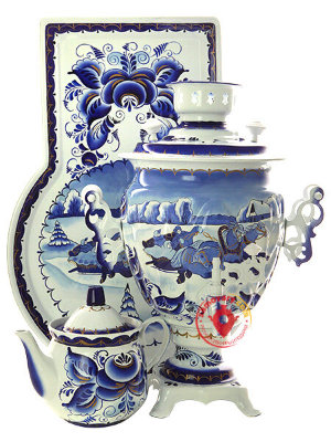 Набор самовар электрический 3 литра с художественной росписью "Гжель Тройка", арт. 155652