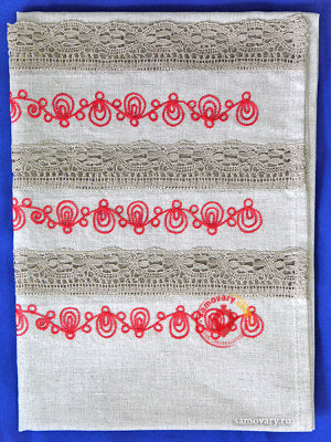 Полотенце из хлопка серое с красной вышивкой арт. 8нхп-841, 120х45