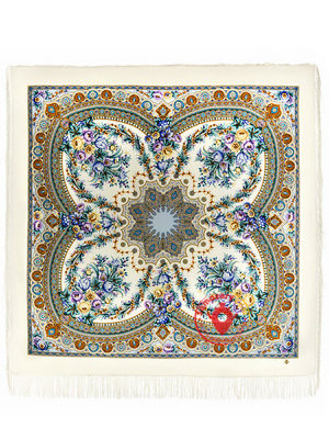 Платок из шерсти "Слова любви" с шелковой бахромой 1688-4, 146х146 см