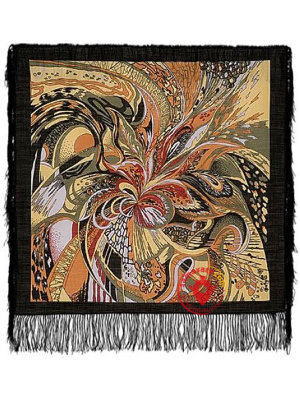 Шерстяной Павлопосадский платок "Тайна джунглей", 89*89 см, арт. 1125-18