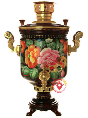 Угольный самовар с росписью "Цветы на красном фоне" 5 литров, арт. 270793